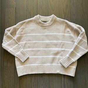 Quince 100% Organic Cotton Striped Crew Sweater Small Speckled Beige/Ivory